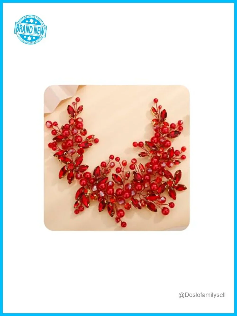 Handmade Pearl Ruby Red Hair Vine Boho Banquet Hair Accessory Headpiece
